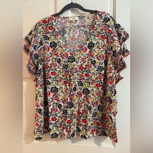 Cynthia Rowley Woman Multicolor Floral Blouse with Flutter sleeves Sz 3X